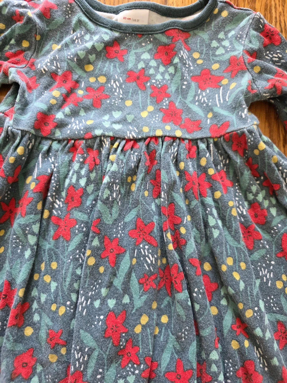 Hanna Andersson Teal Knit Dress with Pink Floral Print